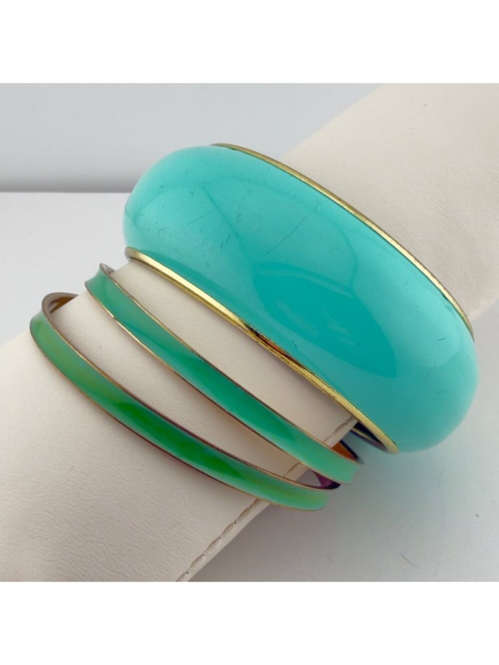 Vintage Teal Enamel Bangle Bracelet Stackable Set of 3